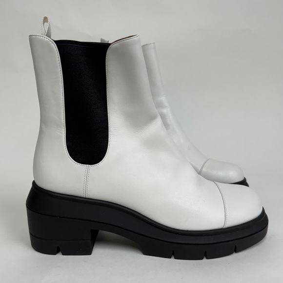 New Stuart Weitzman White Chelsea Ankle Boots Chunky Lug Sole Size 39 8.5 $650 - Picture 2 of 12